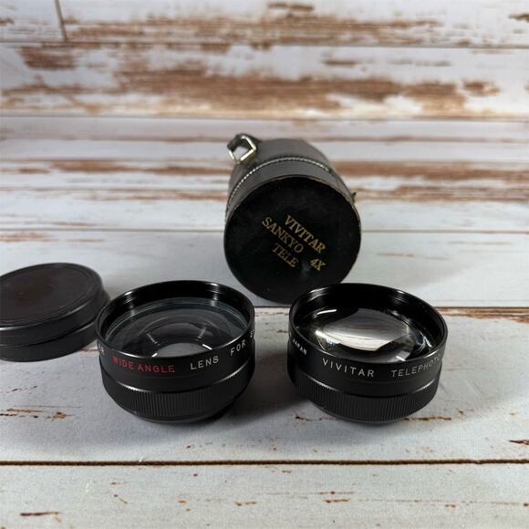 Vivitar Sankyo 4X Camera Lens Set Telephoto & Wide Angle w/ Case - Picture 1 of 9